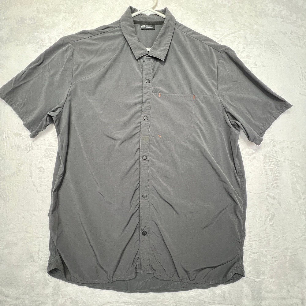 The North Face Shirt Mens Large Gray Short Sleeve Snap Button Hiking Outdoor